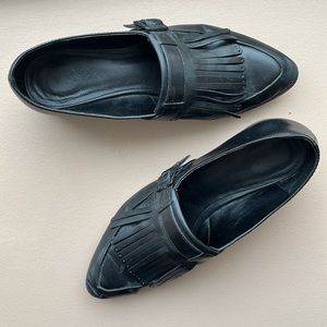 Lord & Taylor Fringe Loafers Black Leather Slip On